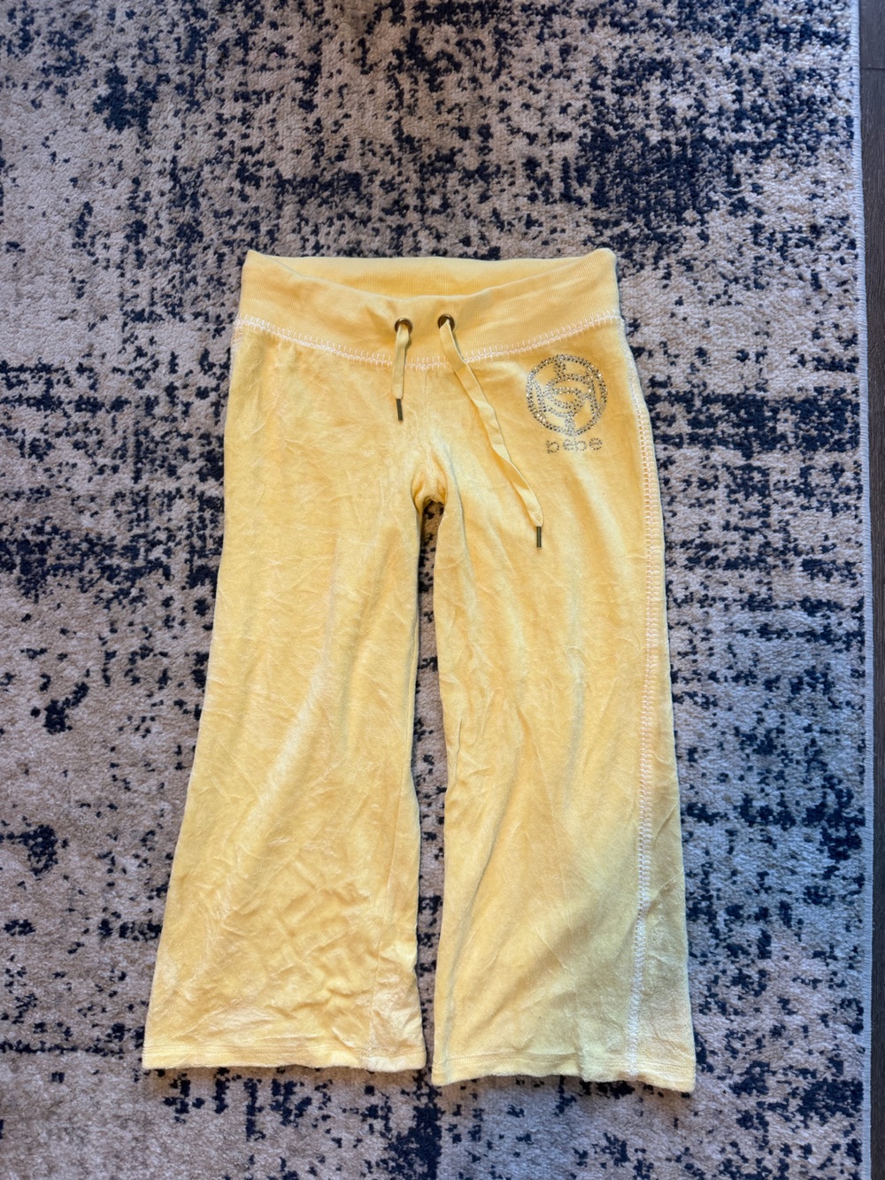 bebe Yellow Velour women’s Drawstring Joggers with Embellished Logo capris